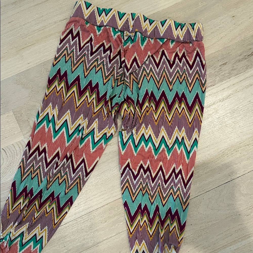 Lauren Moshi Chevron Print Stretch Leggings - Teal, Coral & Yellow